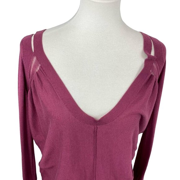 Free People Thin Knit Pullover Sweater Top Women's Size Small Cut Out Balloon Sl - Picture 7 of 9